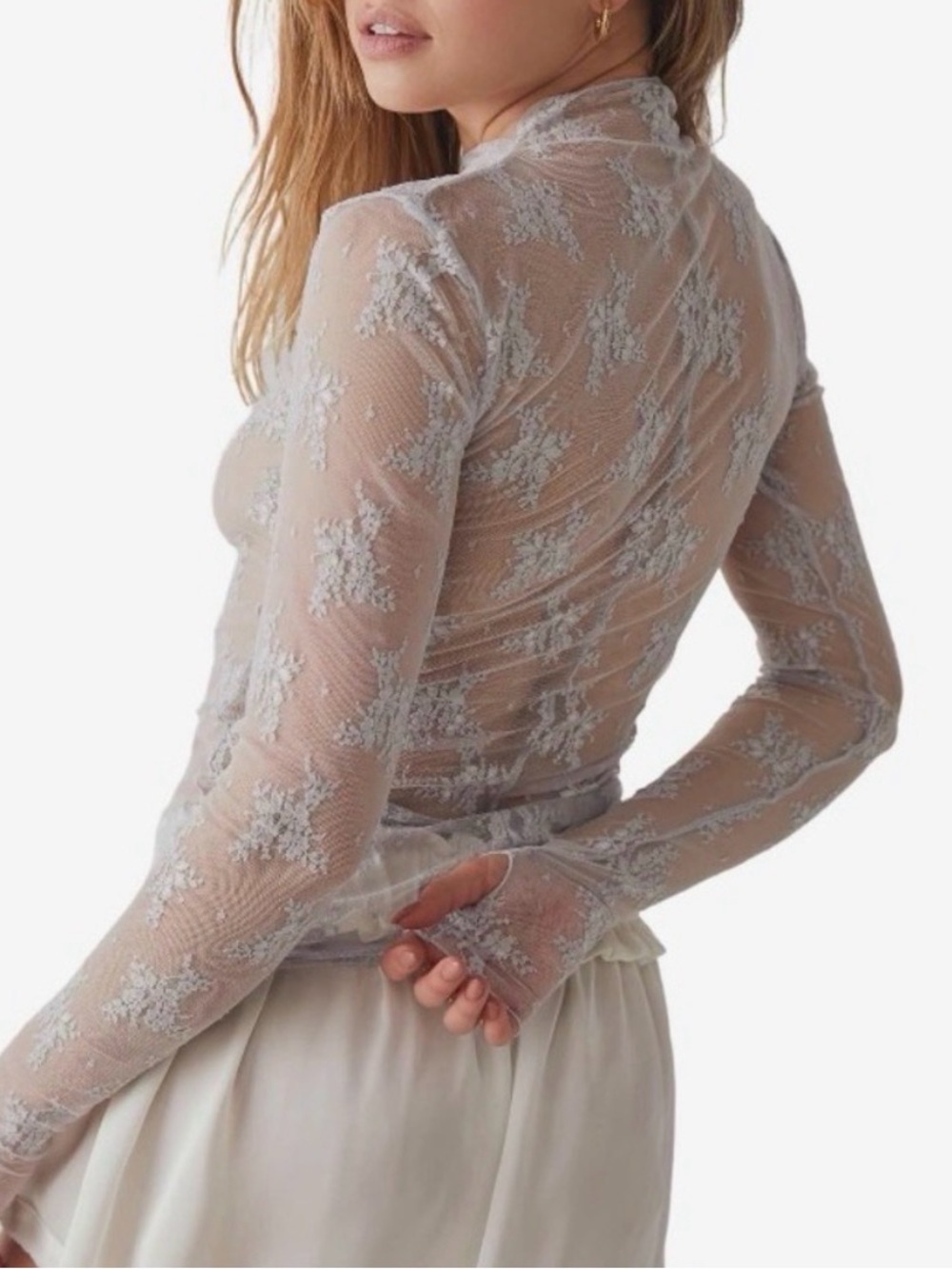 Intimately by Free People sheer lace lady lux top in moonrock/ grey nwt sz XS